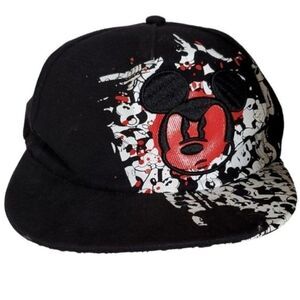Mickey Mouse Flat Brim Hat Cap Black Embroidered Disney Parks Size Youth